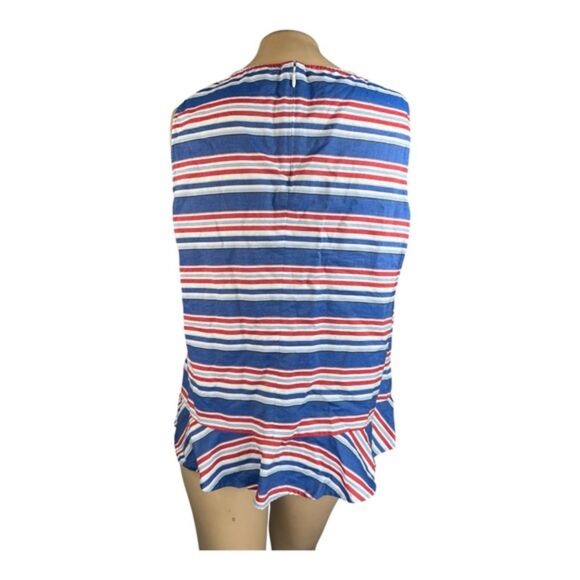 Tommy Hilfiger Women’s Red White Blue Striped Sleeveless Peplum Top Size Large - Picture 2 of 7